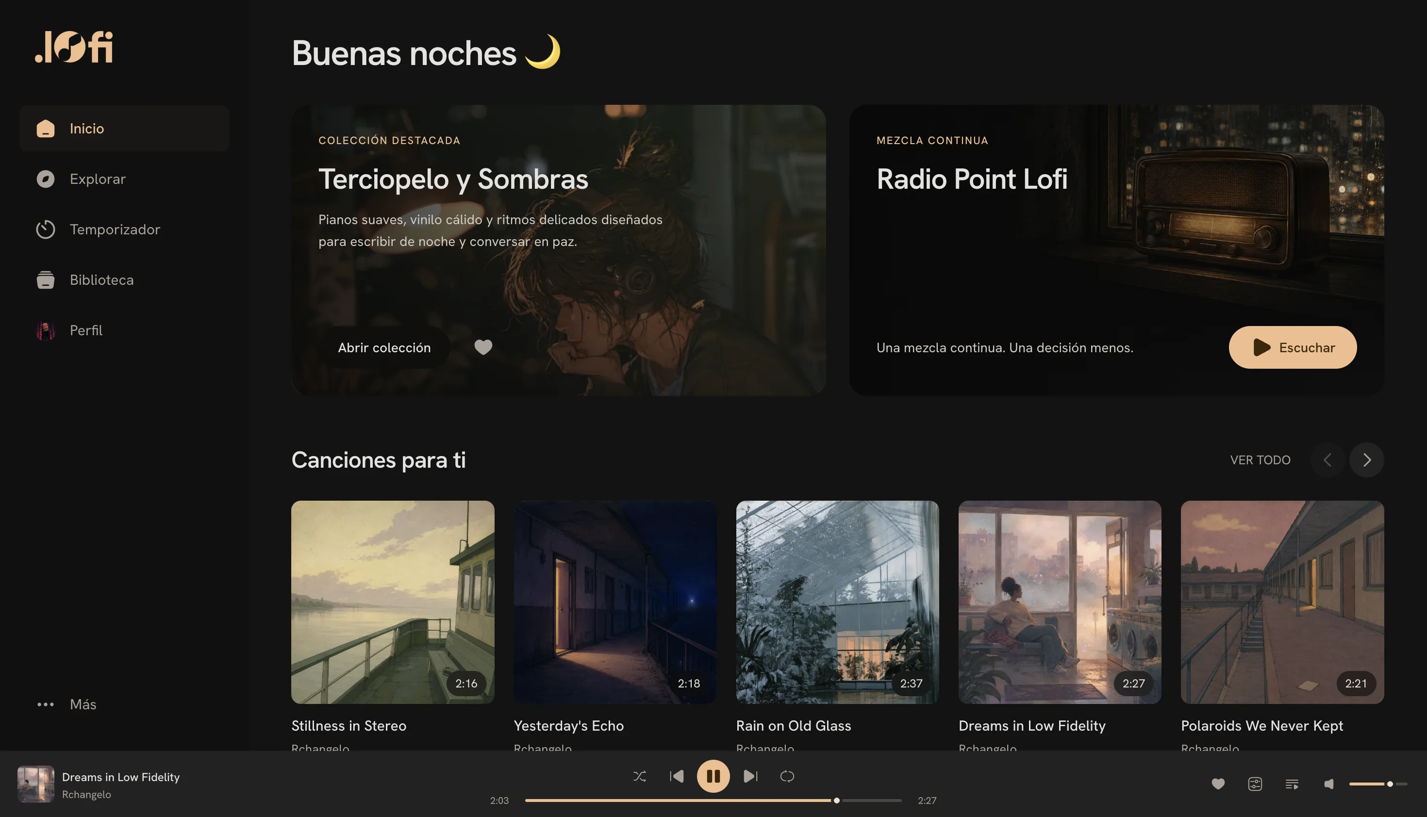 Vista de la interfaz de Point Lofi